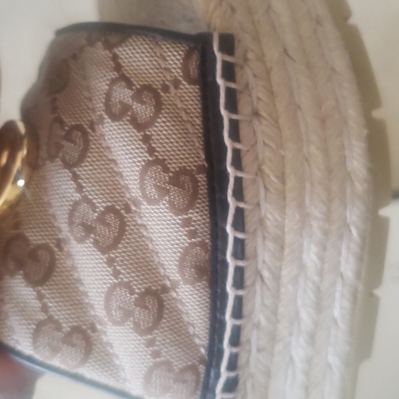 Gucci Beige/Ebony Marmount GG Espadrille Wedge Sandals - Picture 6 of 9